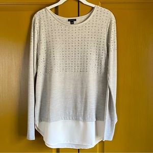 Ann Taylor Pale Grey Sequined Top — Size Small — GUC